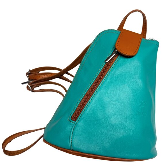 VERA PELLE Italian Genuine Leather Mini Backpack | Mint Green & Tan Brown | New - Picture 13 of 17